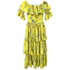Few moda Women's Yellow Floral Off the Shoulder Pleated Maxi Dress Size S NWOT